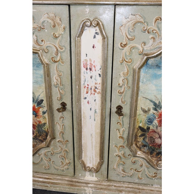 Italian Venetian Style Distressed Painted Sideboard With Faux Marble Top For Sale - Image 13 of 14