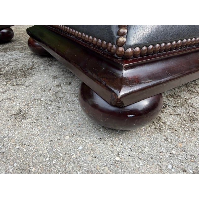 Vintage Baker Leather Hourglass Footstools With Nailhead Trim, Pair For Sale - Image 12 of 13