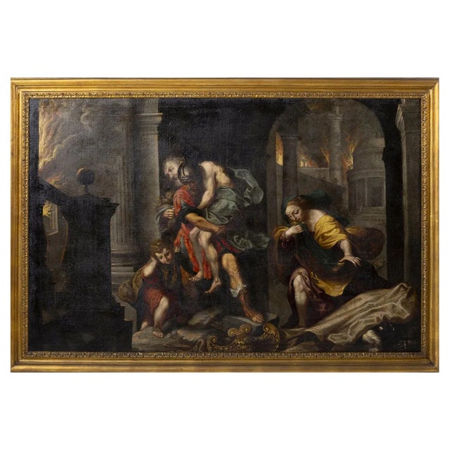 Federico Barocci after Willem Van Mieris, Aeneas Flees from Burning Troy, Oil on Canvas, Framed For Sale
