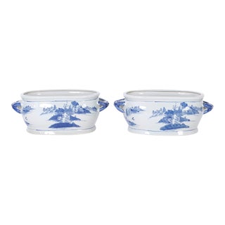 Chinese Blue and White Porcelain Planters - A Pair For Sale