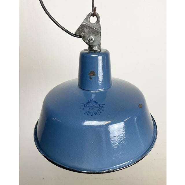 1960s Industrial Blue Enamel Factory Lamp with Cast Iron Top, 1960s For Sale - Image 5 of 14