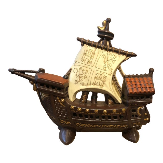 1950s Mid-Century Modern Ceramic Spanish Galleon Ship Tv Accent Lamp For Sale