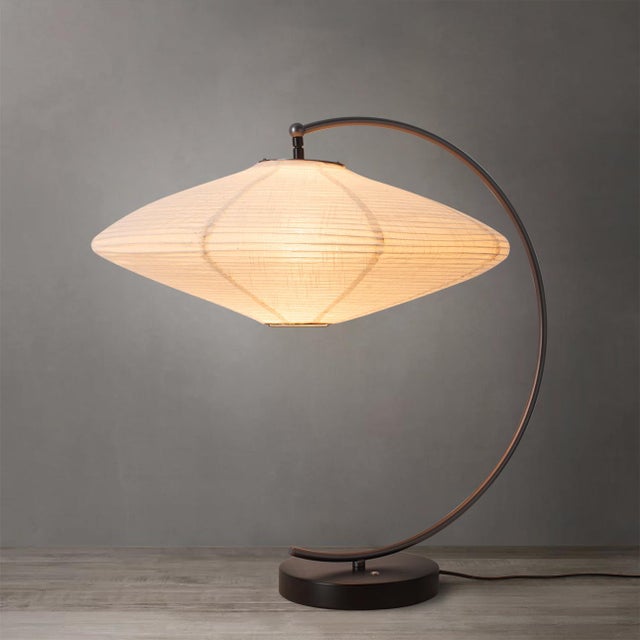 Mid-Century Modern Rosewell 22"d Table Lamp - Hand-Stitched Woven Paper Linen Shade, Marble Base, Dimmable, Bulb Included For Sale - Image 3 of 9