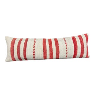 Turkish Hemp Pillow Cushion Natural Beige Red Cushion Cover 14"x45" For Sale