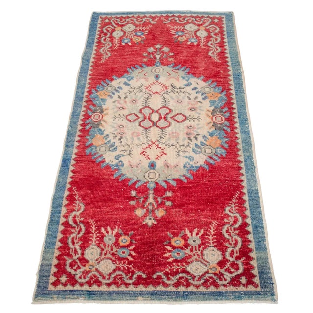 Distressed Area Rug Hand Knotted Colorful Oushak Medallion Rug - 2'5'' X 4'9'' For Sale - Image 4 of 12