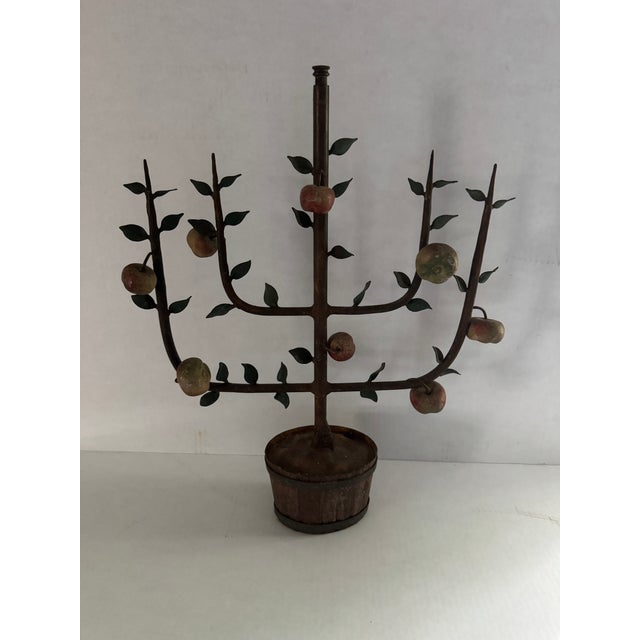 Mid century tole painted apple tree. In overall very good condition. A few scattered losses to leaves, attractive aged...