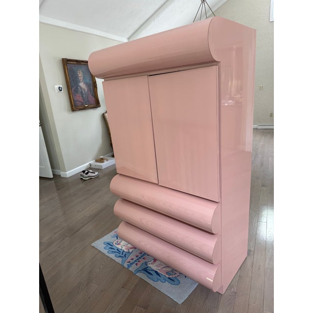 Very rare 1980 postmodern pink laminate bullnose tallboy dresser