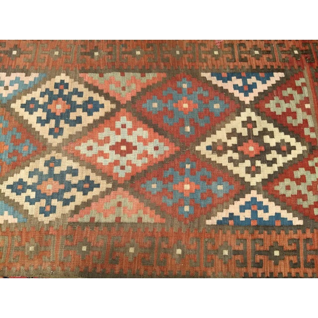 Antique Persian Varamin Kilim Runner, Handwoven Wool, Caucasian Geometric Pattern, 3x12 For Sale - Image 14 of 17