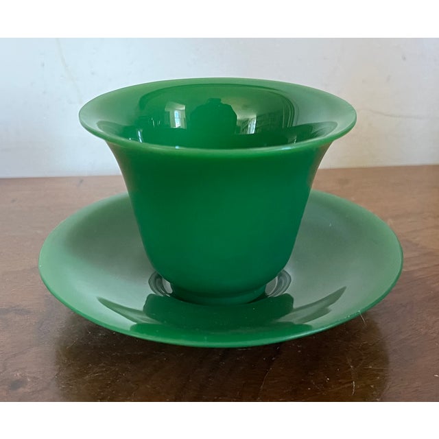 Green Antique 19th Century Chinese Bright Green Peking Glass Tea Cups & Saucers - Set of 4 For Sale - Image 8 of 18