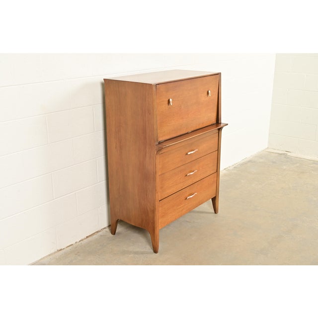 Drexel John Van Koert for Drexel Profile Mid-Century Modern Sculpted Walnut Highboy Dresser, 1959 For Sale - Image 4 of 15