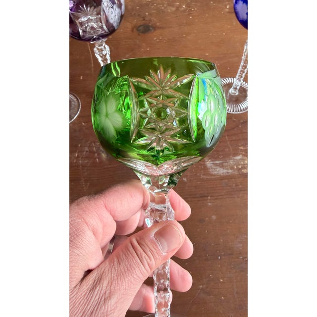 Vintage Bohemian Cut to Clear Lead Crystal Wine Glasses, Set of Seven, Circa 1950s–1960s For Sale - Image 11 of 18