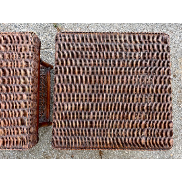 20th Century Bamboo and Wicker End Tables - A Pair For Sale - Image 6 of 11