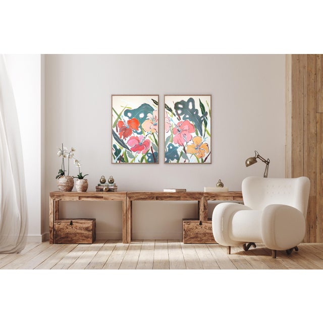 Hibiscus Oasis is an original painting by Romina Milano that celebrates nature in full expansion. Exotic flowers rendered...