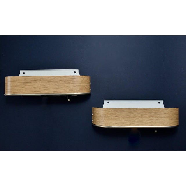 Mid 20th Century Mid 20th Century Mid Century Modern Scandinavian Wall Sconces Faux Wood - a Pair For Sale - Image 5 of 10