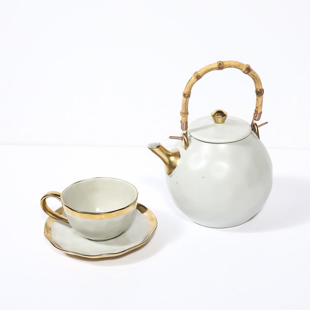 Contemporary Modernist Porcelain W/Gilt Accents Tea/Coffee Service for 8 by Tania Bulhões For Sale - Image 3 of 18