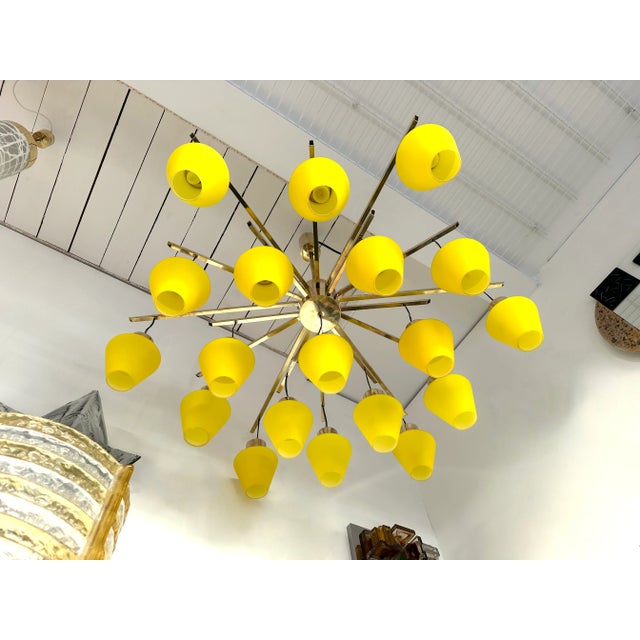 Large Contemporary Brass Chandelier Yellow Murano Glass Cup, Italy For Sale - Image 12 of 12