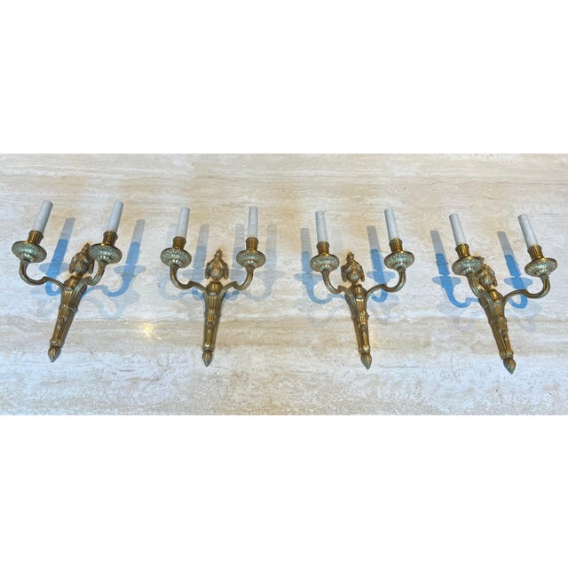 Set of four Louis XVI style bronze wall sconces For Sale - Image 12 of 12