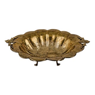 Vintage Antique Hammered Brass Rococo Revival Footed Bowl For Sale
