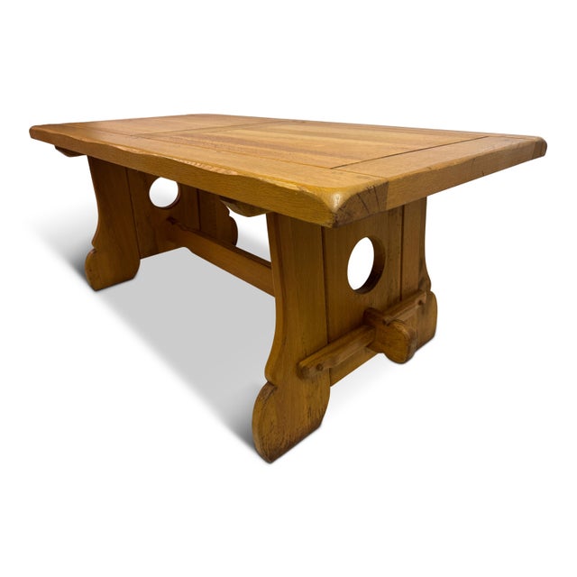 Brutalist Rustic Alpine Oak Dining Table, 1970s A substantial oak dining table dating from the 1970s, showcasing the bold...