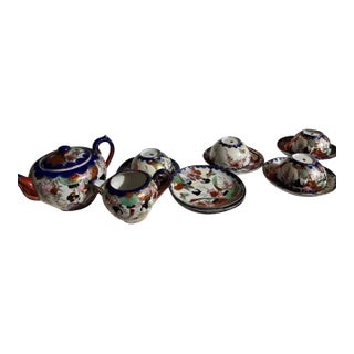 Antique Kutani Geisha Girl Tea Set, Rare, Thick Paint, 22kt Gold Trim, Marked For Sale