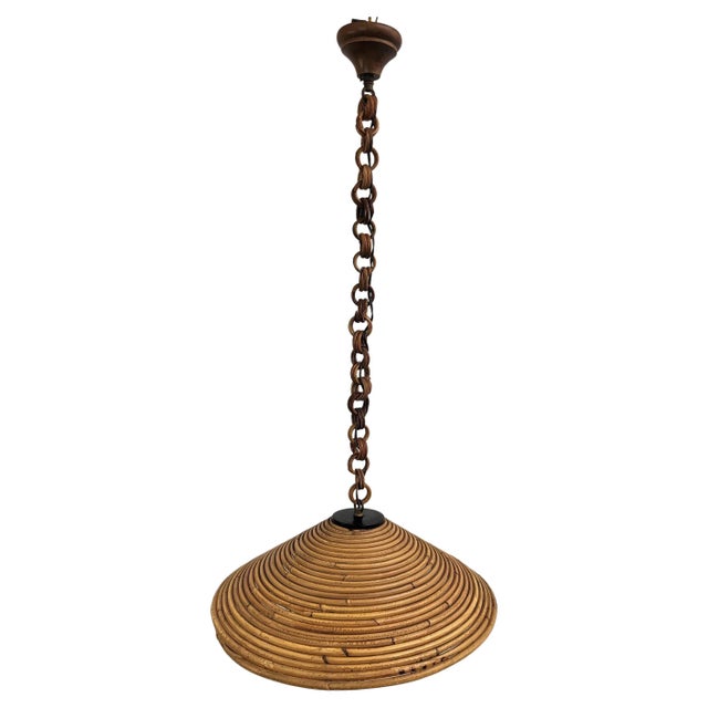 Gold Italian Wicker Pendant in Rattan Bamboo, 1960s For Sale - Image 8 of 8