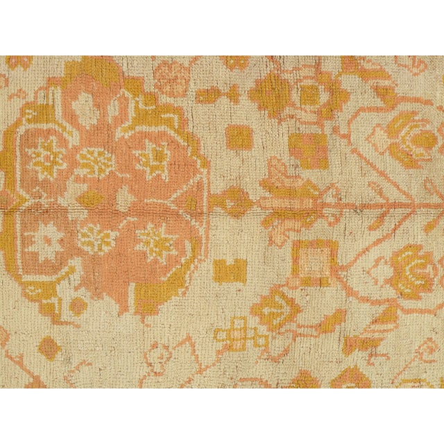 Turkish Antique Oushak Carpet, Handmade Oriental Rug, Pale Blue Green, Yellow, Coral Rug For Sale - Image 3 of 18
