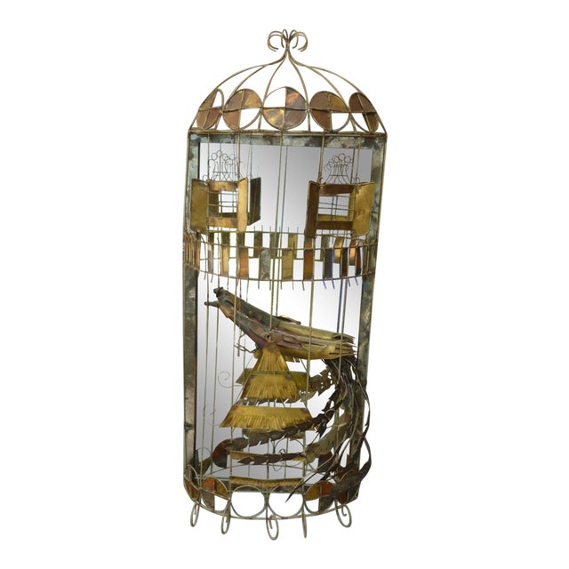 1970s MidCentury Modern Curtis Jere Wild and Funky Bird Cage Mirror