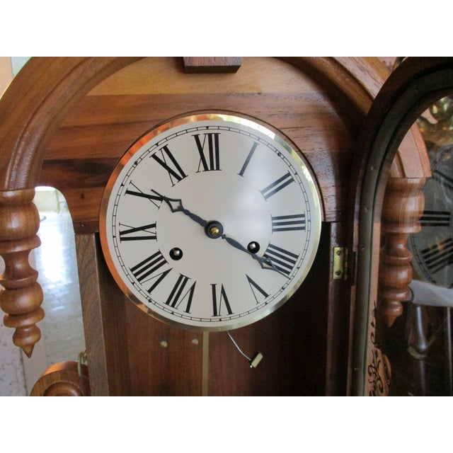 Beautiful Vintage Wood GingerBread Mantle Clock Working 8 Day Wind Painted Glass Door Mint For Sale In South Bend - Image 6 of 15