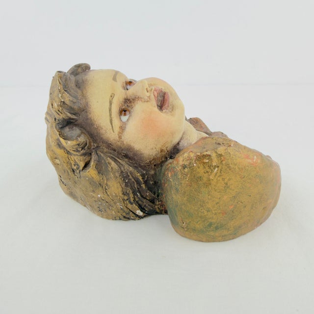 Early 20th Century Vintage Hand Painted Plaster Winged Putti With Glass Eyes For Sale - Image 5 of 11