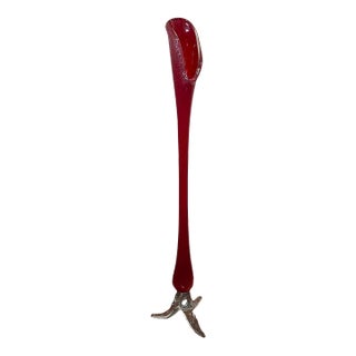 45” Tall Mid Century Modern Italy Aventurine Glass Floor Vase Red With Silver Flecks For Sale