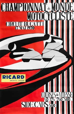 1970 Original French Racing Poster, Circuit Bugatti (Ricard)