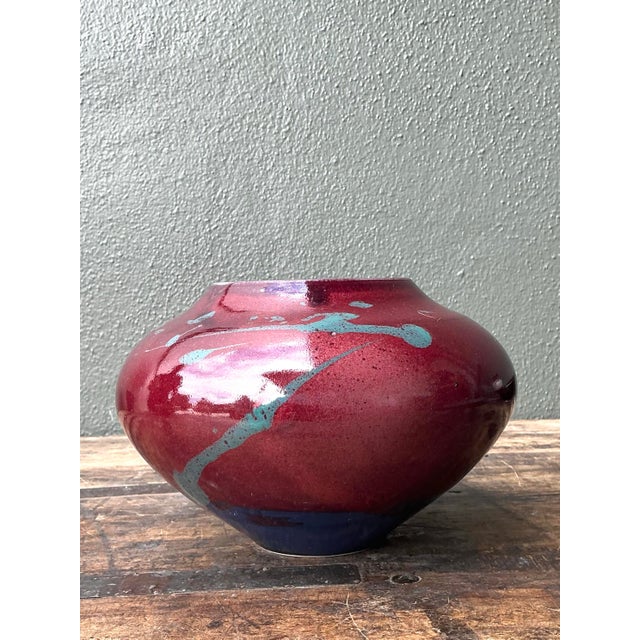 Vintage Original Drip Glazed Pottery Vase For Sale - Image 12 of 12