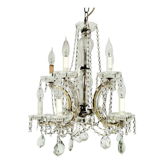 Mid-Century Italian 10-Arm Crystal Chandelier With Turkish Teardrop Prisms, c.1950s For Sale