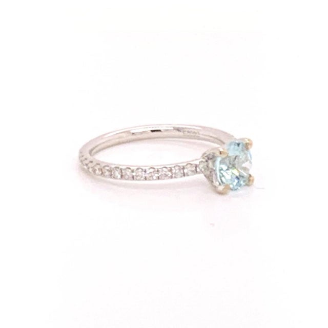 2010s Diamond Aquamarine Ring 18k White Gold 1.08 TCW Certified, Size 6.5 For Sale - Image 5 of 7
