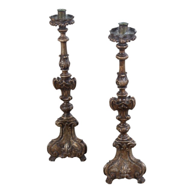 Pair 19th Century Italian Carved Altar Sticks For Sale