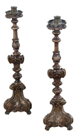 Pair 19th Century Italian Carved Altar Sticks