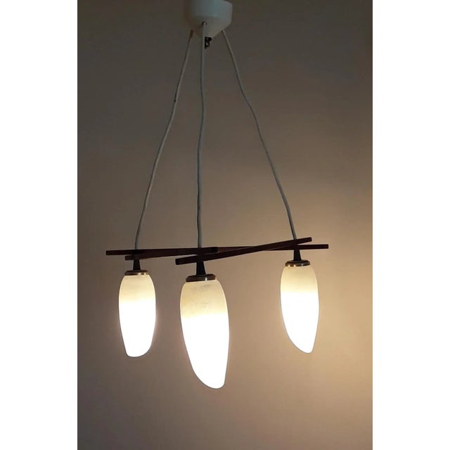 Scandinavian Style 3-Flamed Ceiling Lamp in Teak and Glass Shade, 1960s For Sale - Image 9 of 12
