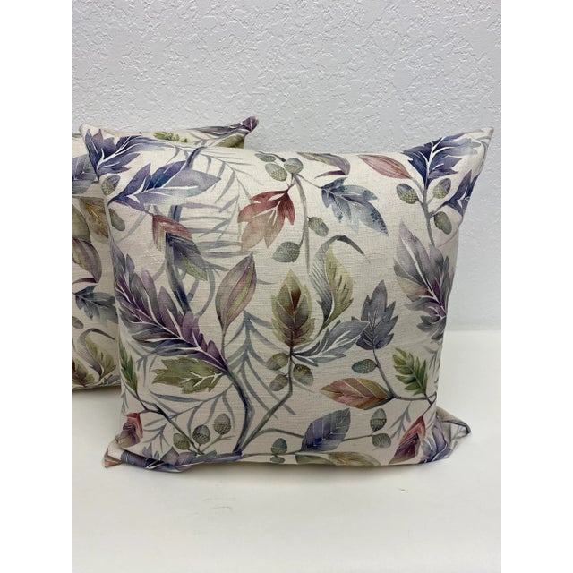 Pair of 20" Square Pillows With a Lush Tropical Foliage Pattern - Made in UK. This pair of 20" square pillows were made in...