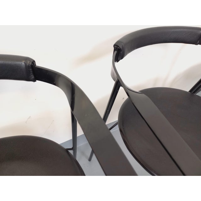 Vintage Italian Armchairs in Black Metal and Black Imitation Leather, 1980s, Set of 4 For Sale - Image 15 of 18