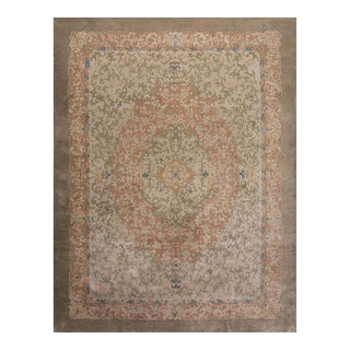 1920s Tan Sand Floral Layered Oriental Antique Chinese Art Deco Rug 9' X 11' 9'' For Sale