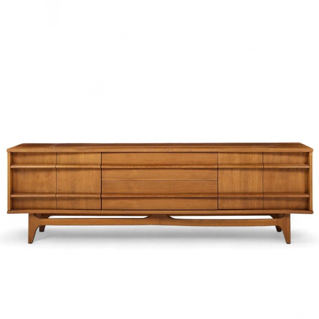 Wood Young Manufacturing Mid Century Walnut Curved Credenza and Hutch For Sale - Image 7 of 12