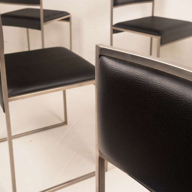 Italian SQ Dining Chairs in Brushed Steel and Black Vegan-Leather, 1970s, Set of 6 For Sale - Image 6 of 18