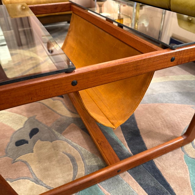 1970s Vintage Lou Hodges Style Teak and Smoked Glass Coffee Table With Magazine Holder For Sale - Image 5 of 11