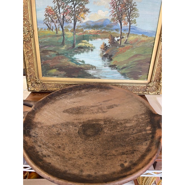 Brown Handcrafted Clay Griddle With Handles -Rustic Earthenware Cooking Pan For Sale - Image 8 of 9