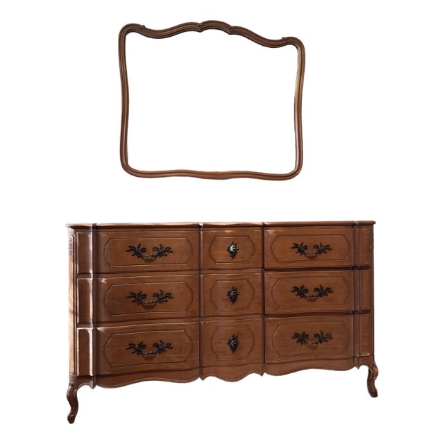 Vintage 1940s Joseph Gerte Boston Custom Mahogany 9-Drawer Dresser & Mirror Set For Sale