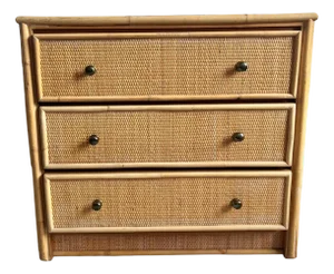 Mid-Century Rattan 3 Drawer Chest of Drawers