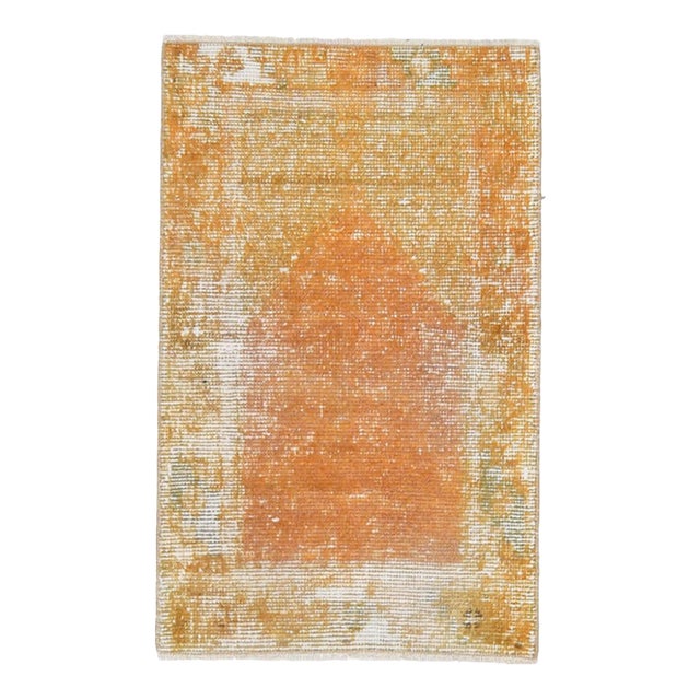 1970s Vintage Small Turkish Handmade Wool Cotton Orange 2x3 Rug For Sale