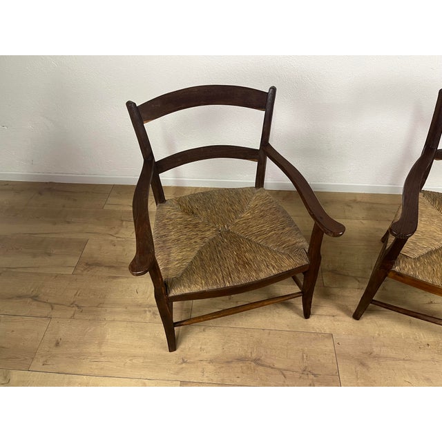 Rustic Fireplace Armchairs in Wood and Straw, 1940s, Set of 2 For Sale - Image 3 of 9