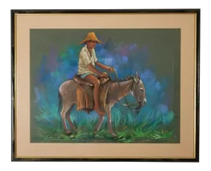 1984 Figurative Pastel Abstract Painting, Signed