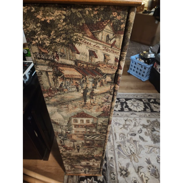 1980s Tapestry-Covered Cabinet – Parisian Scene Motif For Sale - Image 4 of 12